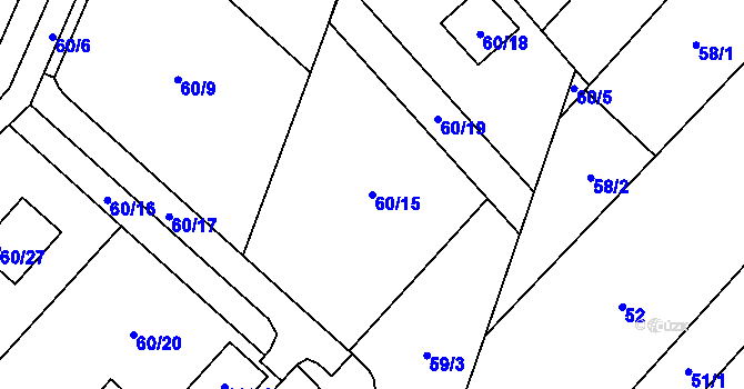 Parcela st. 60/15 v KÚ Bystřany, Katastrální mapa