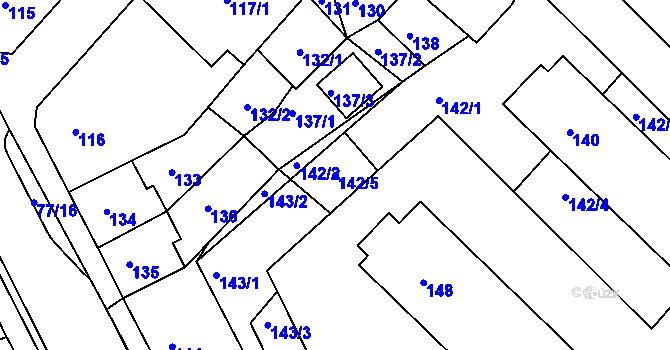 Parcela st. 142/5 v KÚ Bystřany, Katastrální mapa