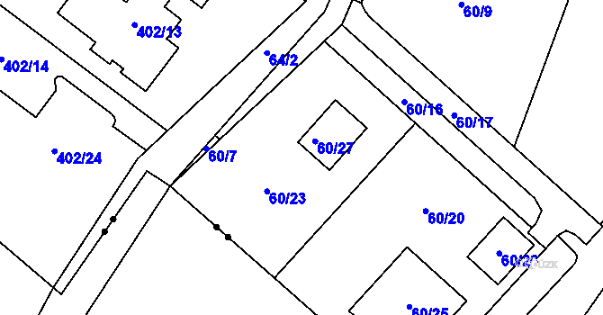 Parcela st. 60/23 v KÚ Bystřany, Katastrální mapa