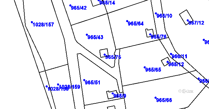 Parcela st. 965/75 v KÚ Bystřany, Katastrální mapa