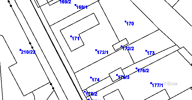 Parcela st. 172/1 v KÚ Bystřany, Katastrální mapa