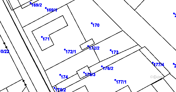Parcela st. 172/2 v KÚ Bystřany, Katastrální mapa