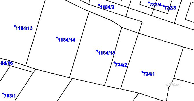 Parcela st. 1184/15 v KÚ Bystřany, Katastrální mapa