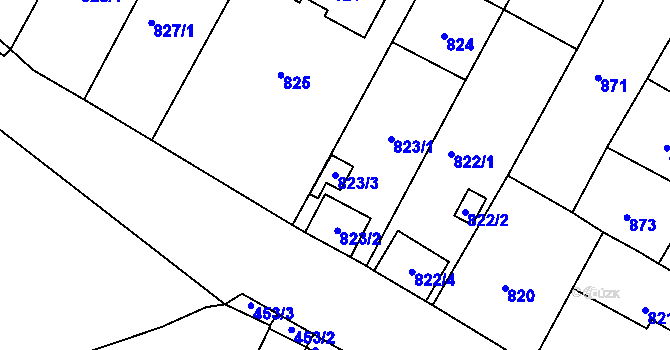 Parcela st. 823/3 v KÚ Bystřany, Katastrální mapa