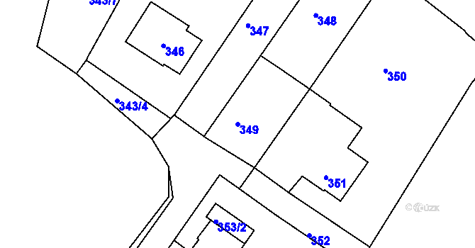 Parcela st. 349 v KÚ Bystřany-Světice, Katastrální mapa