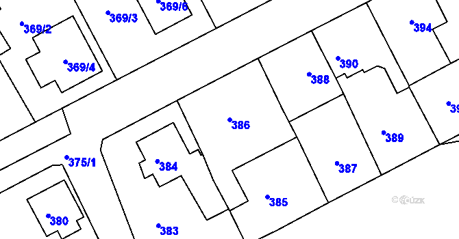 Parcela st. 386 v KÚ Bystřany-Světice, Katastrální mapa