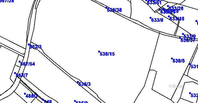 Parcela st. 538/15 v KÚ Bystřany-Světice, Katastrální mapa
