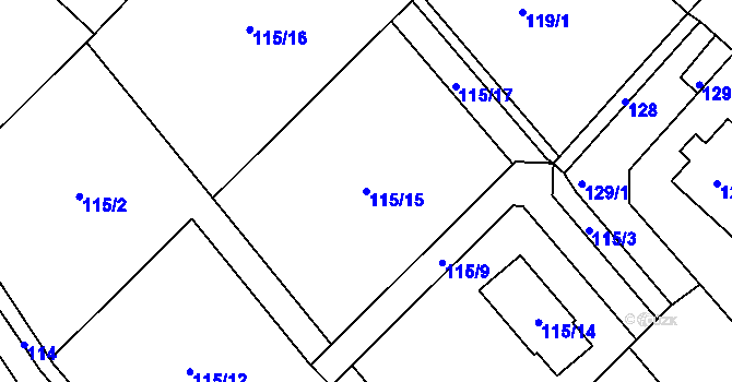 Parcela st. 115/15 v KÚ Bystřany-Světice, Katastrální mapa