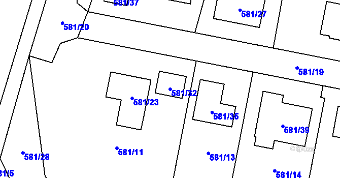 Parcela st. 581/32 v KÚ Bystřany-Světice, Katastrální mapa