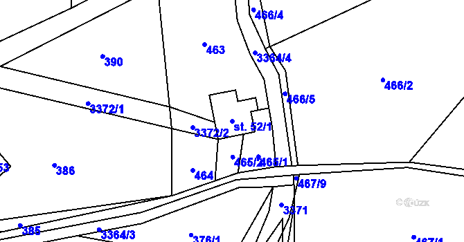 Parcela st. 52/1 v KÚ Bystřec, Katastrální mapa