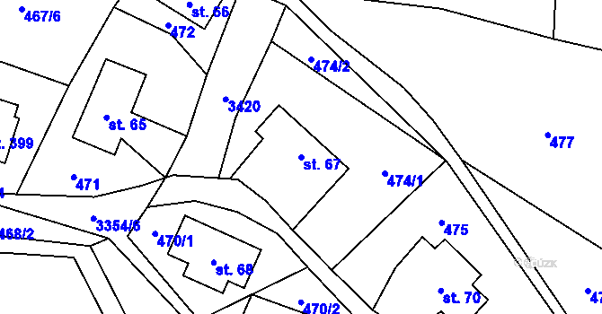 Parcela st. 67 v KÚ Bystřec, Katastrální mapa
