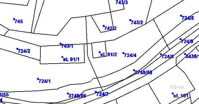 Parcela st. 91/2 v KÚ Bystřec, Katastrální mapa