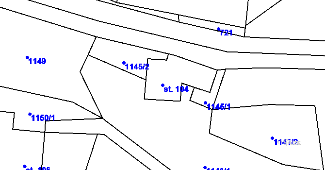 Parcela st. 104 v KÚ Bystřec, Katastrální mapa