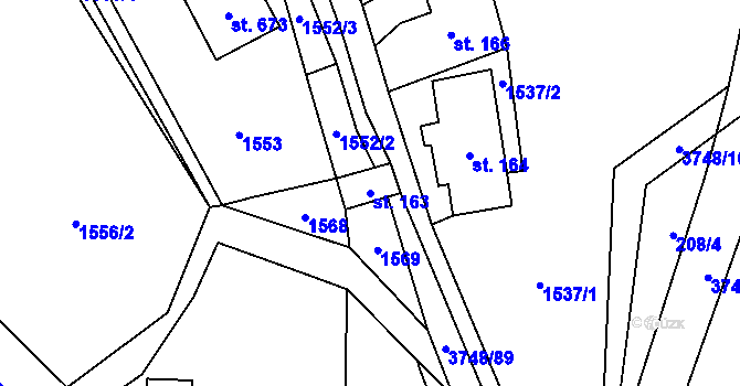 Parcela st. 163 v KÚ Bystřec, Katastrální mapa