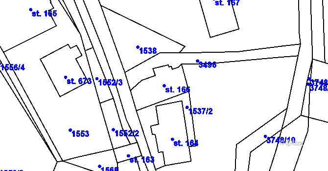 Parcela st. 166 v KÚ Bystřec, Katastrální mapa
