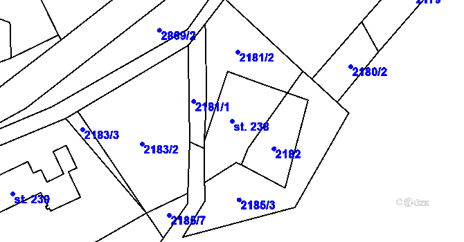 Parcela st. 238 v KÚ Bystřec, Katastrální mapa
