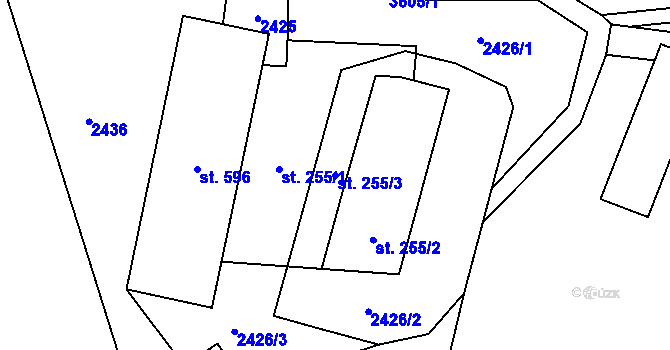 Parcela st. 255/3 v KÚ Bystřec, Katastrální mapa