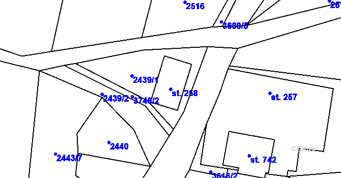 Parcela st. 258 v KÚ Bystřec, Katastrální mapa