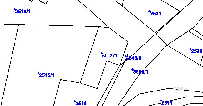 Parcela st. 271 v KÚ Bystřec, Katastrální mapa