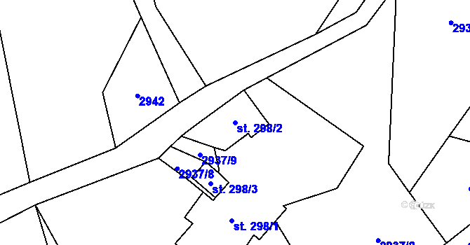 Parcela st. 298/2 v KÚ Bystřec, Katastrální mapa