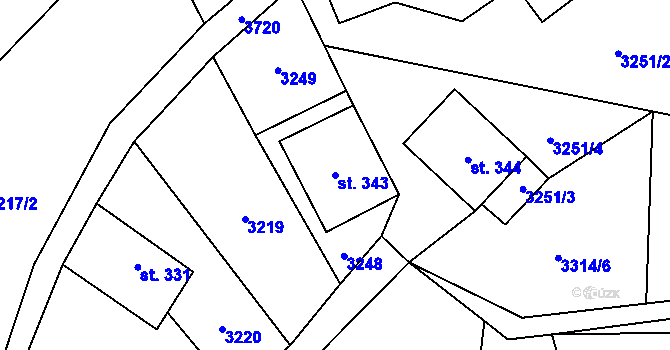 Parcela st. 343 v KÚ Bystřec, Katastrální mapa