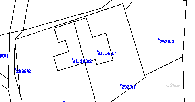 Parcela st. 363/1 v KÚ Bystřec, Katastrální mapa