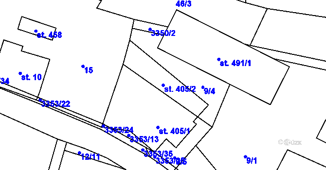 Parcela st. 405/2 v KÚ Bystřec, Katastrální mapa