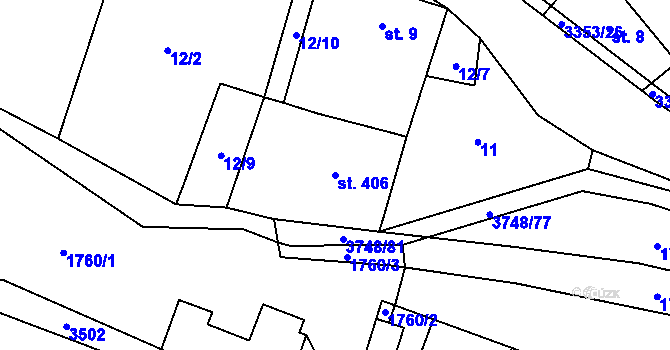 Parcela st. 406 v KÚ Bystřec, Katastrální mapa