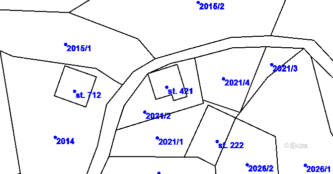 Parcela st. 421 v KÚ Bystřec, Katastrální mapa