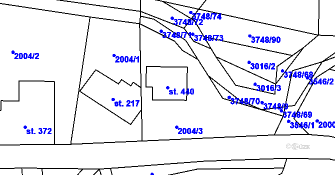 Parcela st. 440 v KÚ Bystřec, Katastrální mapa