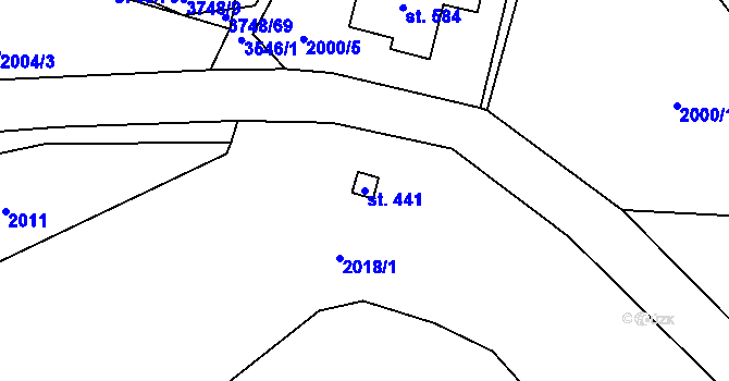Parcela st. 441 v KÚ Bystřec, Katastrální mapa