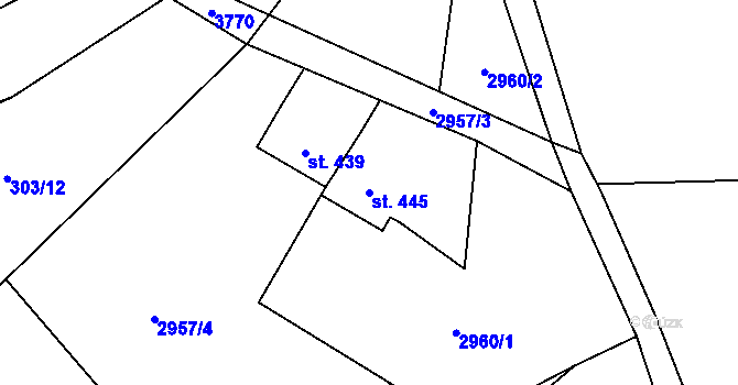 Parcela st. 445 v KÚ Bystřec, Katastrální mapa