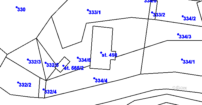 Parcela st. 450 v KÚ Bystřec, Katastrální mapa