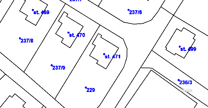 Parcela st. 471 v KÚ Bystřec, Katastrální mapa