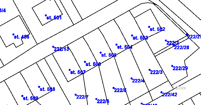 Parcela st. 505 v KÚ Bystřec, Katastrální mapa