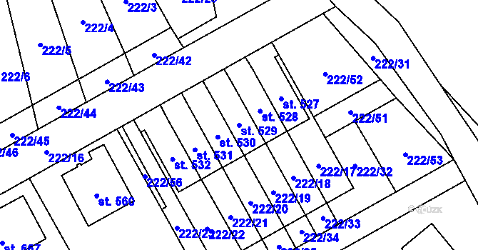 Parcela st. 529 v KÚ Bystřec, Katastrální mapa