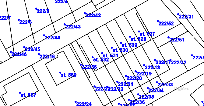 Parcela st. 531 v KÚ Bystřec, Katastrální mapa