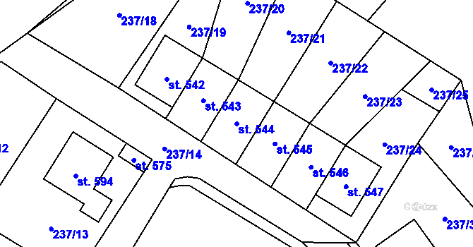 Parcela st. 544 v KÚ Bystřec, Katastrální mapa