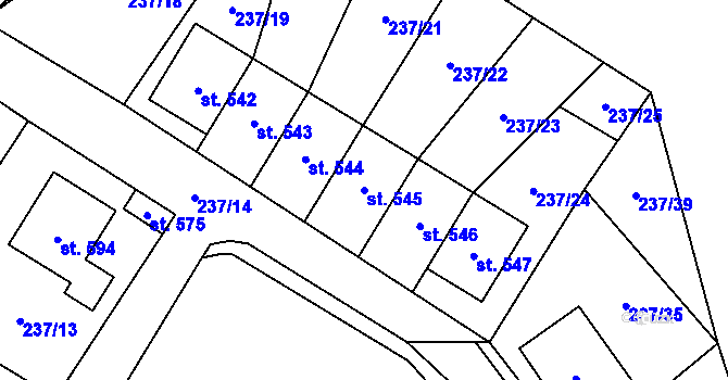 Parcela st. 545 v KÚ Bystřec, Katastrální mapa