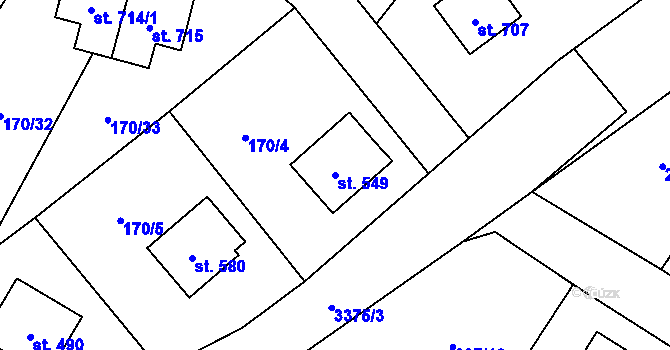 Parcela st. 549 v KÚ Bystřec, Katastrální mapa