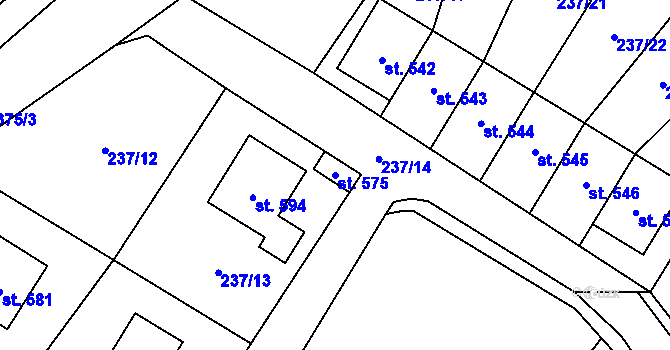 Parcela st. 575 v KÚ Bystřec, Katastrální mapa
