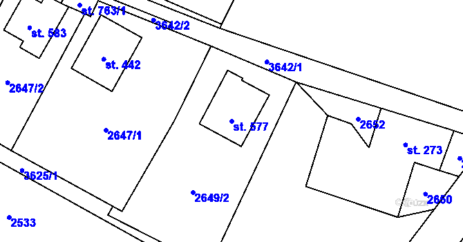 Parcela st. 577 v KÚ Bystřec, Katastrální mapa