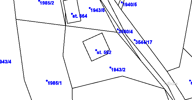 Parcela st. 582 v KÚ Bystřec, Katastrální mapa