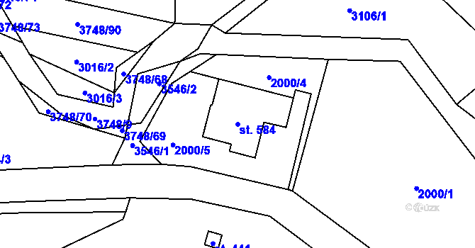 Parcela st. 584 v KÚ Bystřec, Katastrální mapa