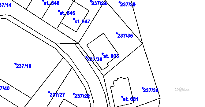 Parcela st. 603 v KÚ Bystřec, Katastrální mapa