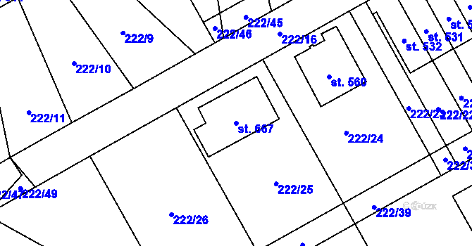 Parcela st. 667 v KÚ Bystřec, Katastrální mapa