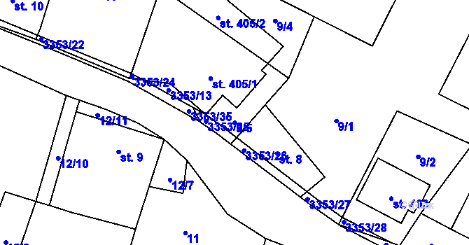 Parcela st. 9/5 v KÚ Bystřec, Katastrální mapa