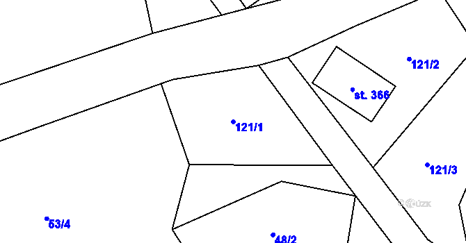 Parcela st. 121/1 v KÚ Bystřec, Katastrální mapa