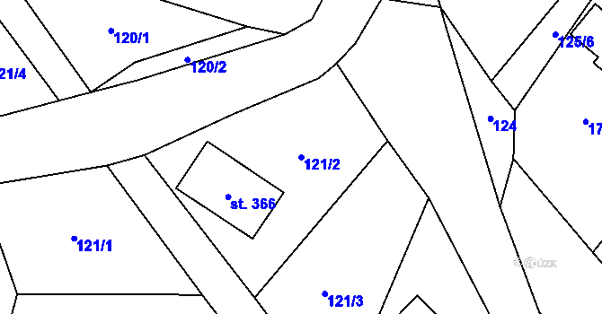 Parcela st. 121/2 v KÚ Bystřec, Katastrální mapa
