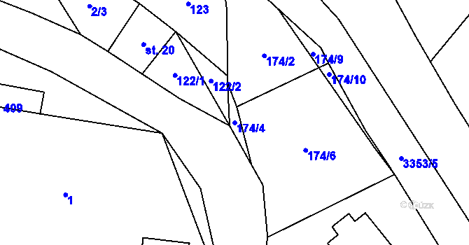 Parcela st. 174/4 v KÚ Bystřec, Katastrální mapa